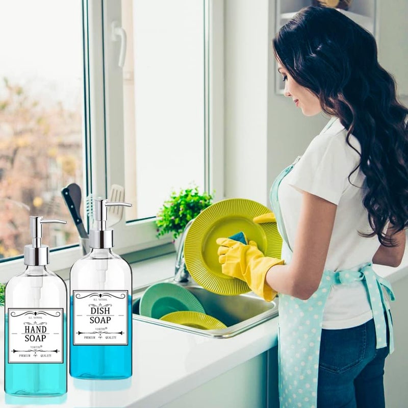 Xlent Clear Soap Dispenser with Rust Proof Pump, Waterproof Labels (2 Pack,16 Oz), Plastic Hand Soap Dish Soap Dispenser for Kitchen Bathroom - Image 5